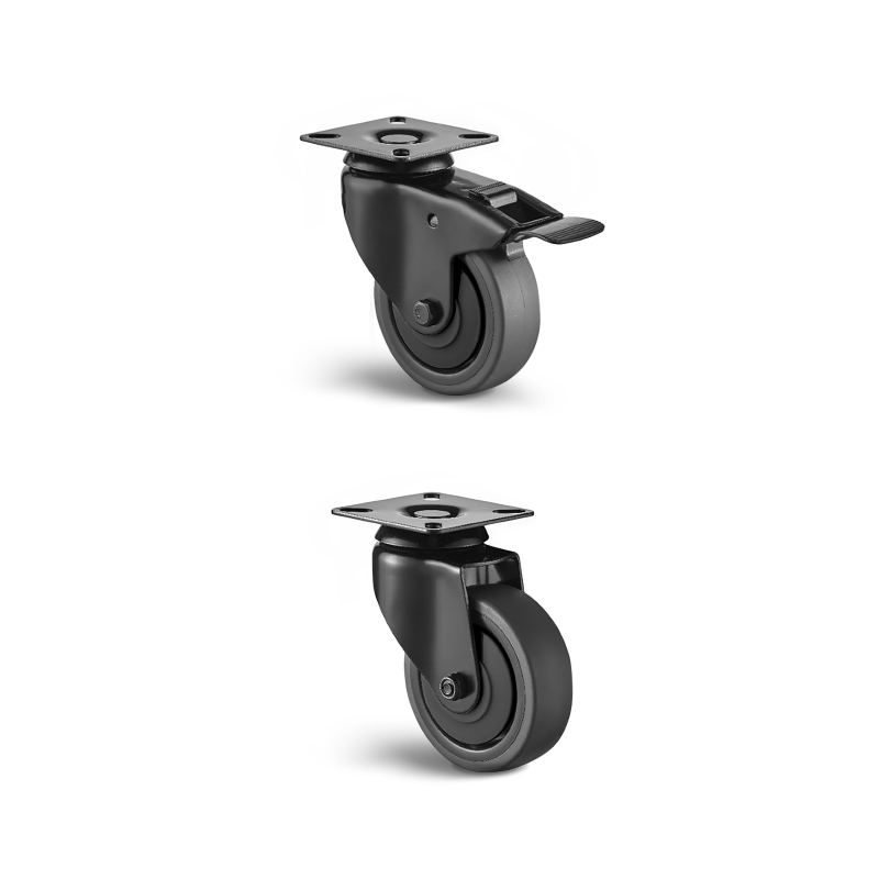 4 swivel castors, 2 with brake