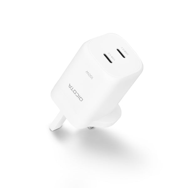 Cargador de pared GaN de 2 puertos (100 W) Reino Unido