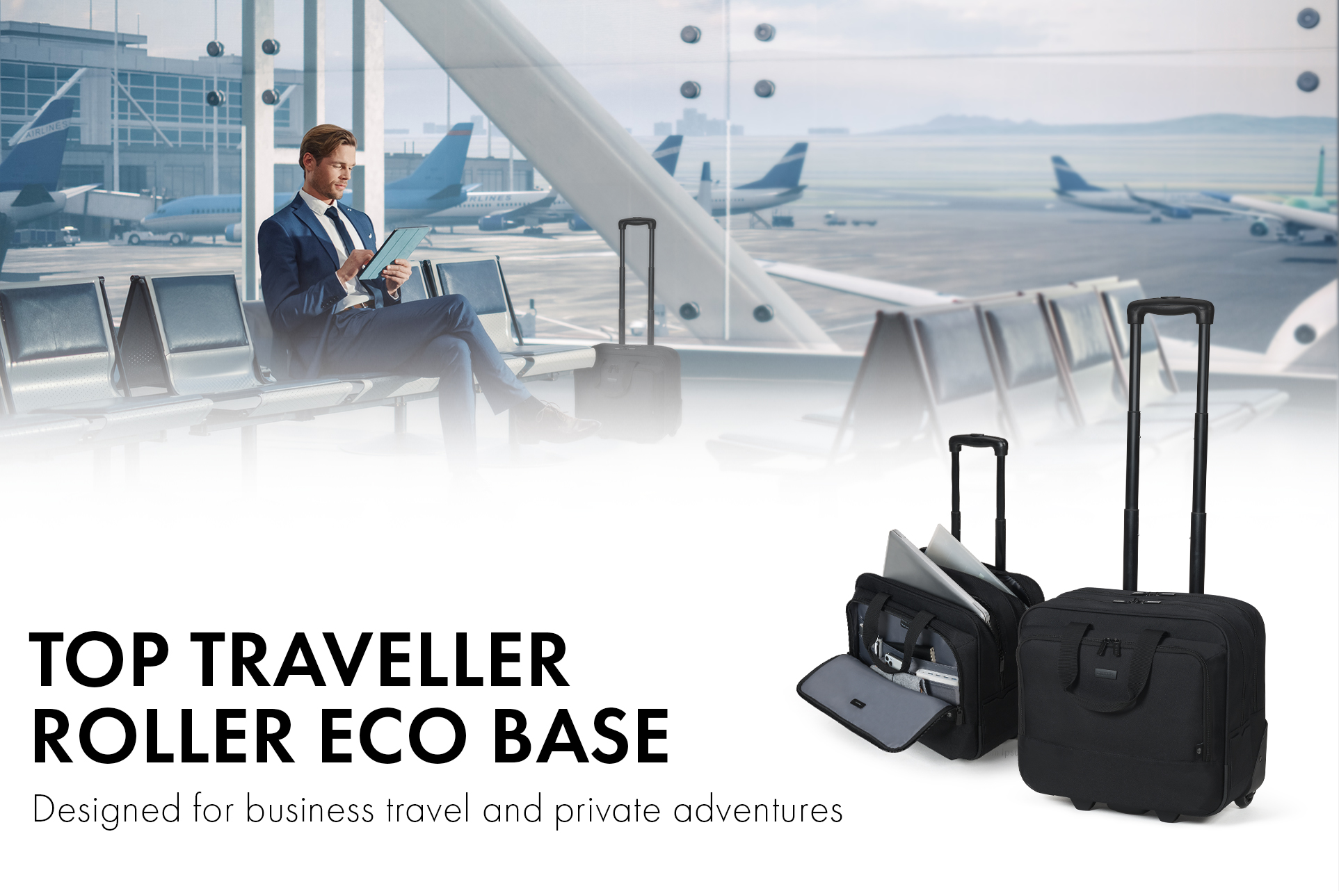 Designed for business trips and private adventures — the Eco Top Traveller BASE laptop trolley