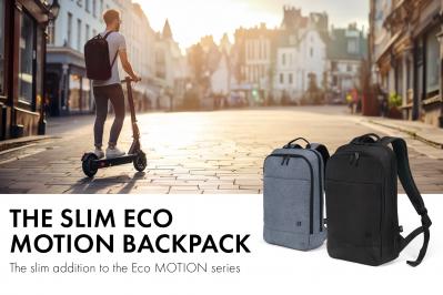 Small in size, big in style The Slim Eco MOTION backpack – the slim addition to the Eco MOTION series